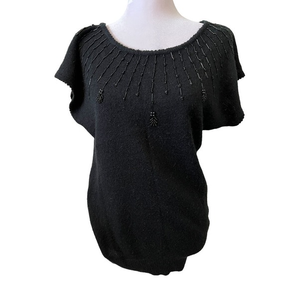 Vintage OHI Black Acrylic/Rayon Beaded Sweater Classy  M - Picture 2 of 5